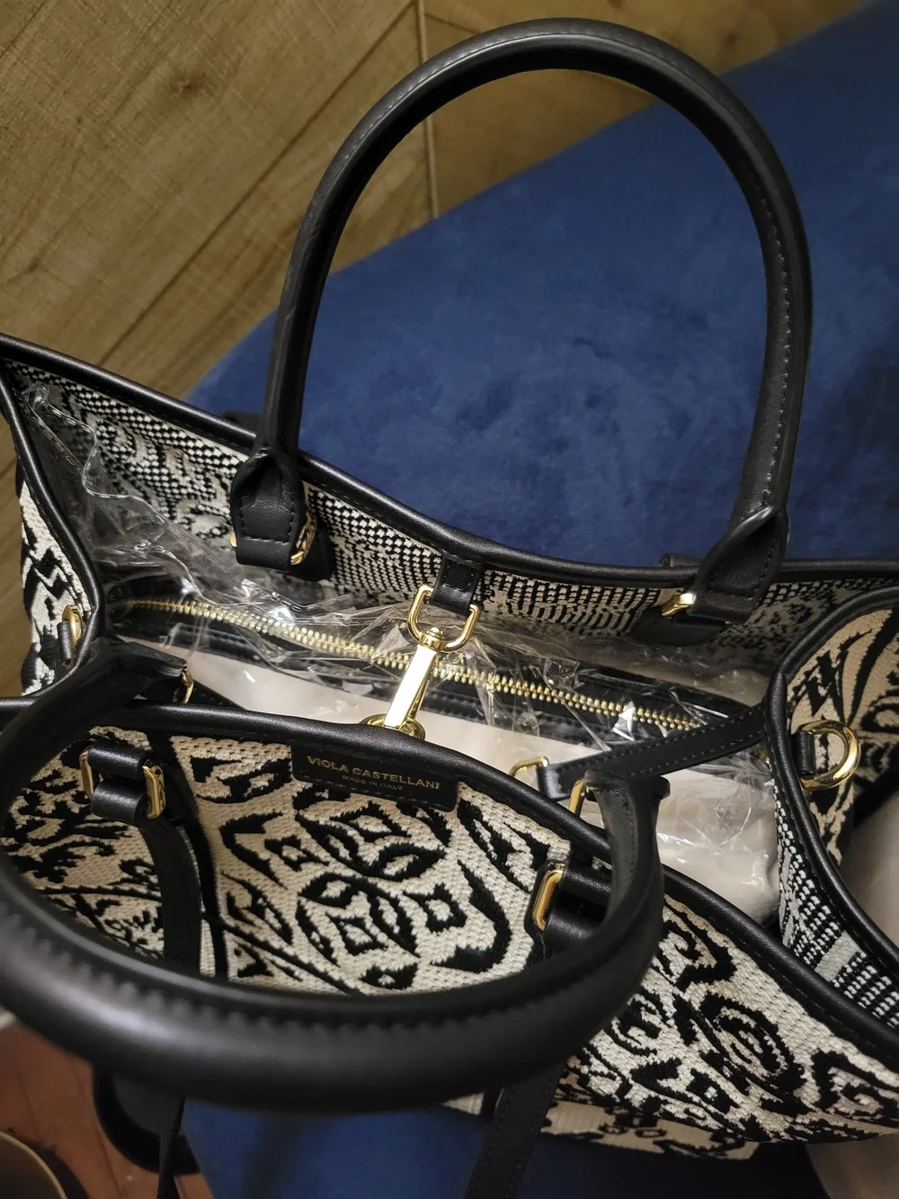 Viola Castellani Black/Cream Woven Tote Bag